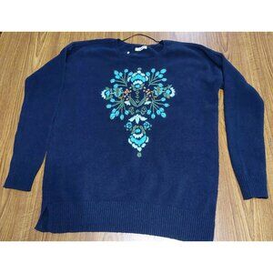 Sonoma Sweater Navy Sweater Embroidered Flowers Design Size Medium